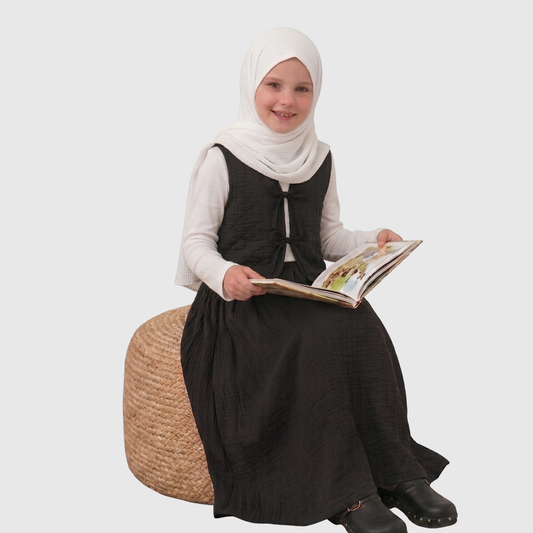Kız Çocuk Müslin Bağcıklı Yelek Etek İkili Takım