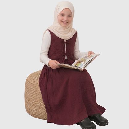 Kız Çocuk Müslin Bağcıklı Yelek Etek İkili Takım