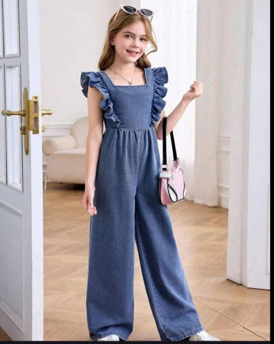 Kız Çocuk Fırfırlı Kot Tulum 4-14 yaş