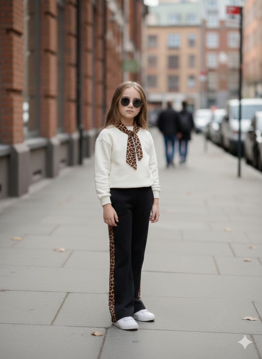 Kız Çocuk Fular Detaylı İki İplik Eşofman Takımı 4-12 yaş