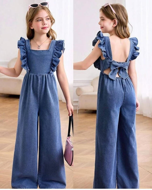 Kız Çocuk Fırfırlı Kot Tulum 4-14 yaş