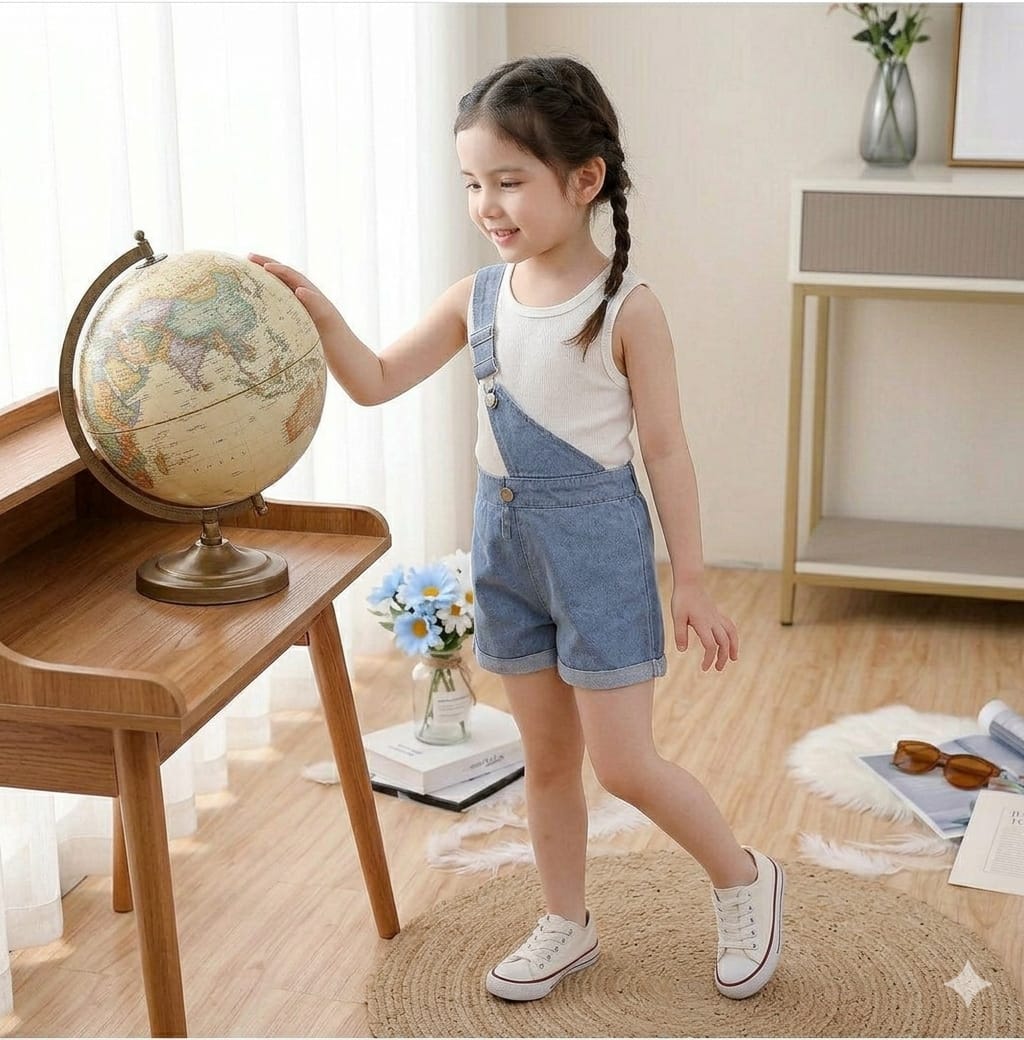 Kız Çocuk Kot Salopet Ribana Asklı Üst 3-12 Yaş