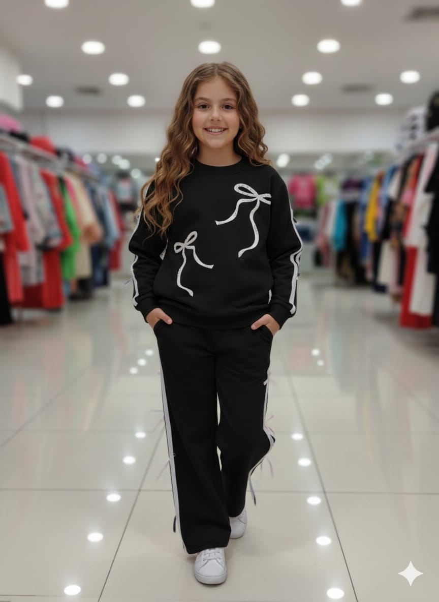 Kız Çocuk İki İplik Eşofman Takımı İnci Detaylı