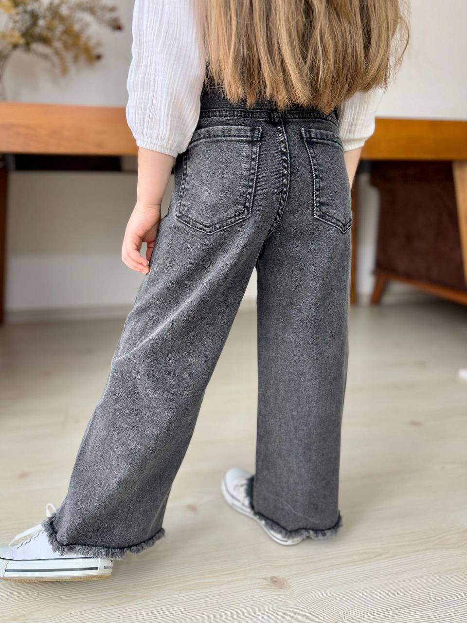 Kız Çocuk Ham Paça Wide Leg Jean - Arka Görünüm