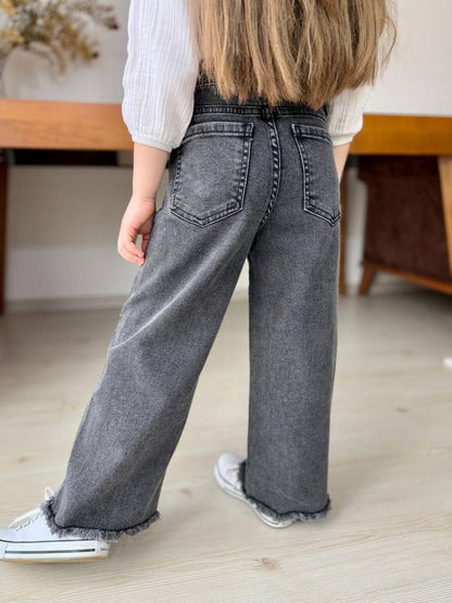 Kız Çocuk Ham Paça Wide Leg Jean - Arka Görünüm