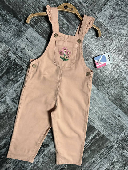 Kız Çocuk Çiçek Nakışlı Gabardin Salopet Takım