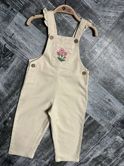 Kız Çocuk Çiçek Nakışlı Gabardin Salopet Takım