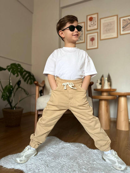 Erkek Çocuk Gabardin Jogger Pantolon – Elastik Bel – Şık ve Rahat Günlük Pantolon
