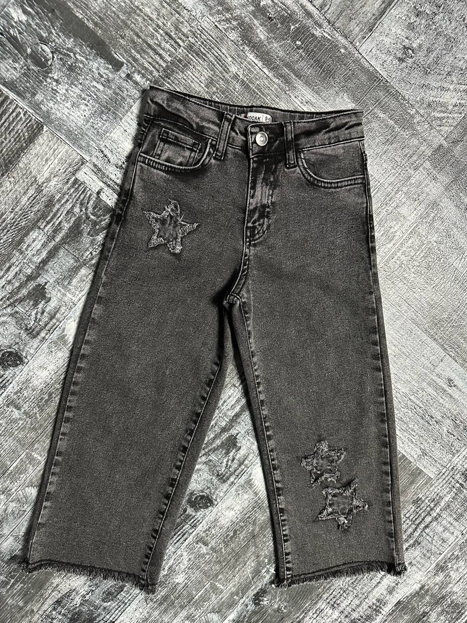 Kız Çocuk Yıldız Nakışlı Ham Paça Wide Leg Jean