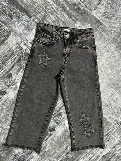 Kız Çocuk Yıldız Nakışlı Ham Paça Wide Leg Jean