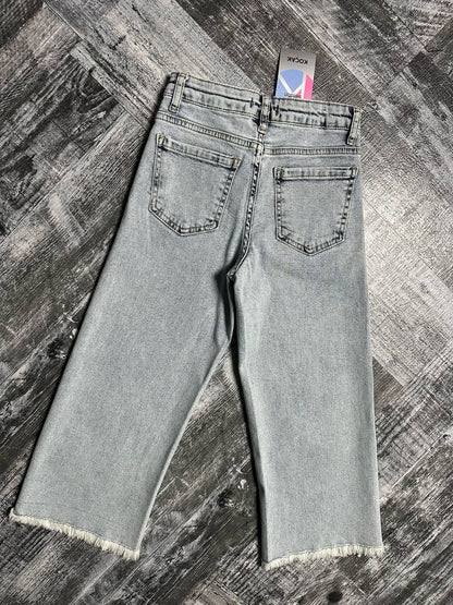 Kız Çocuk Yıldız Nakışlı Ham Paça Wide Leg Jean - Arka Görünüm